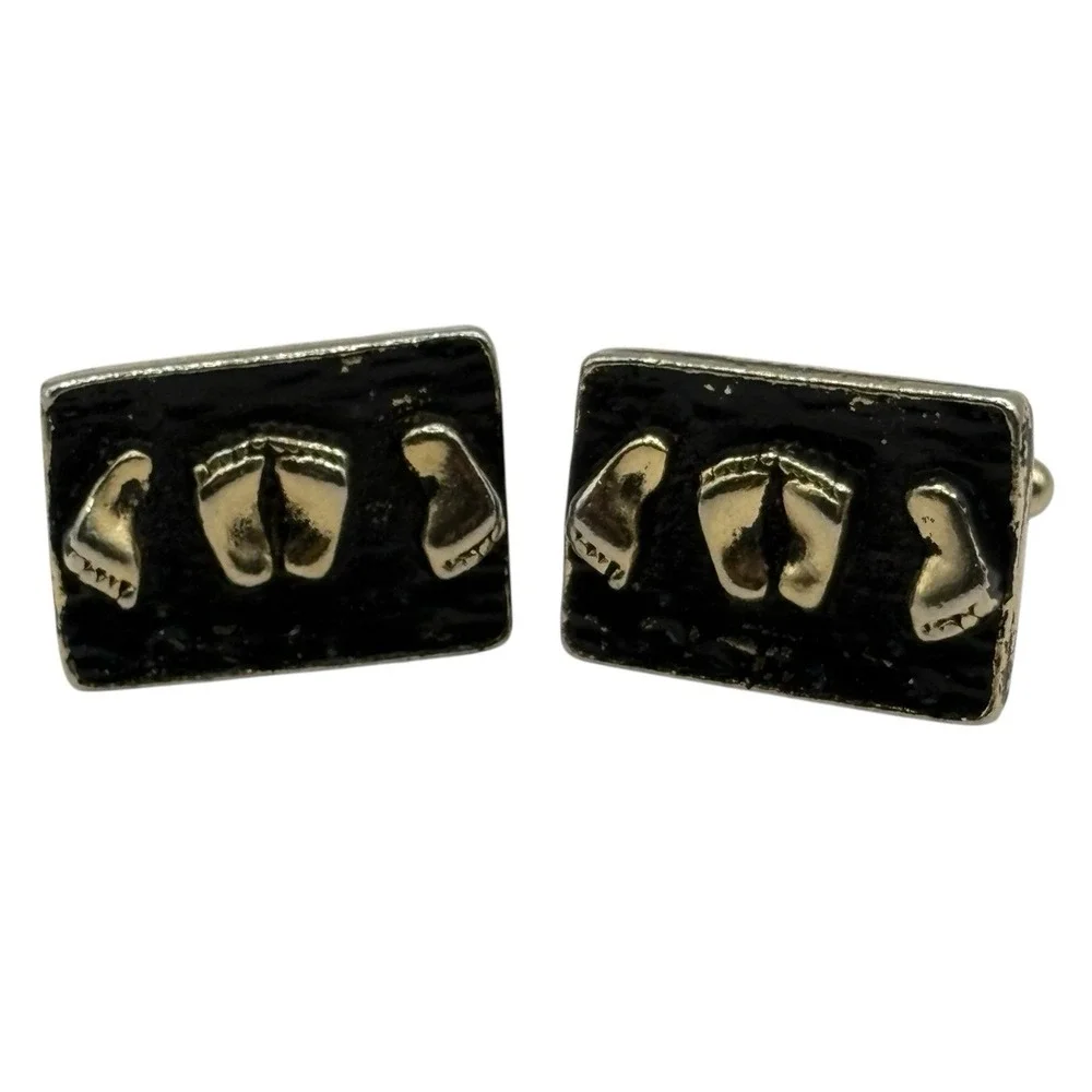 Naughty Feet Rectangle Cufflinks Adult Humor‎ Funny VTG Gold Tone Black Risque